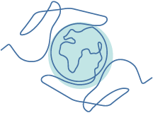 Hands around globe about us icon