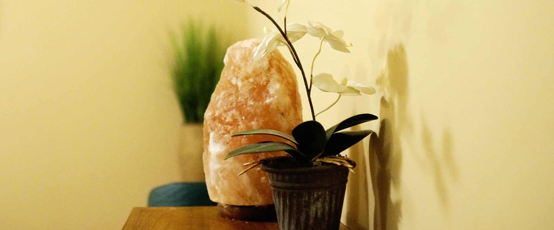 Salt lamp and orchid