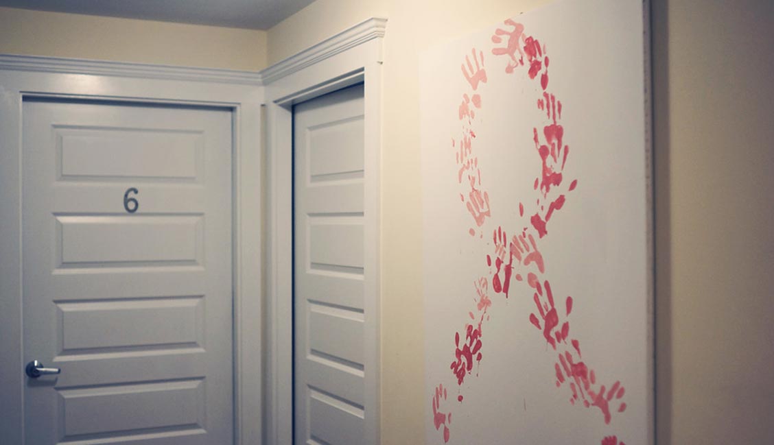 Pink ribbon hands art